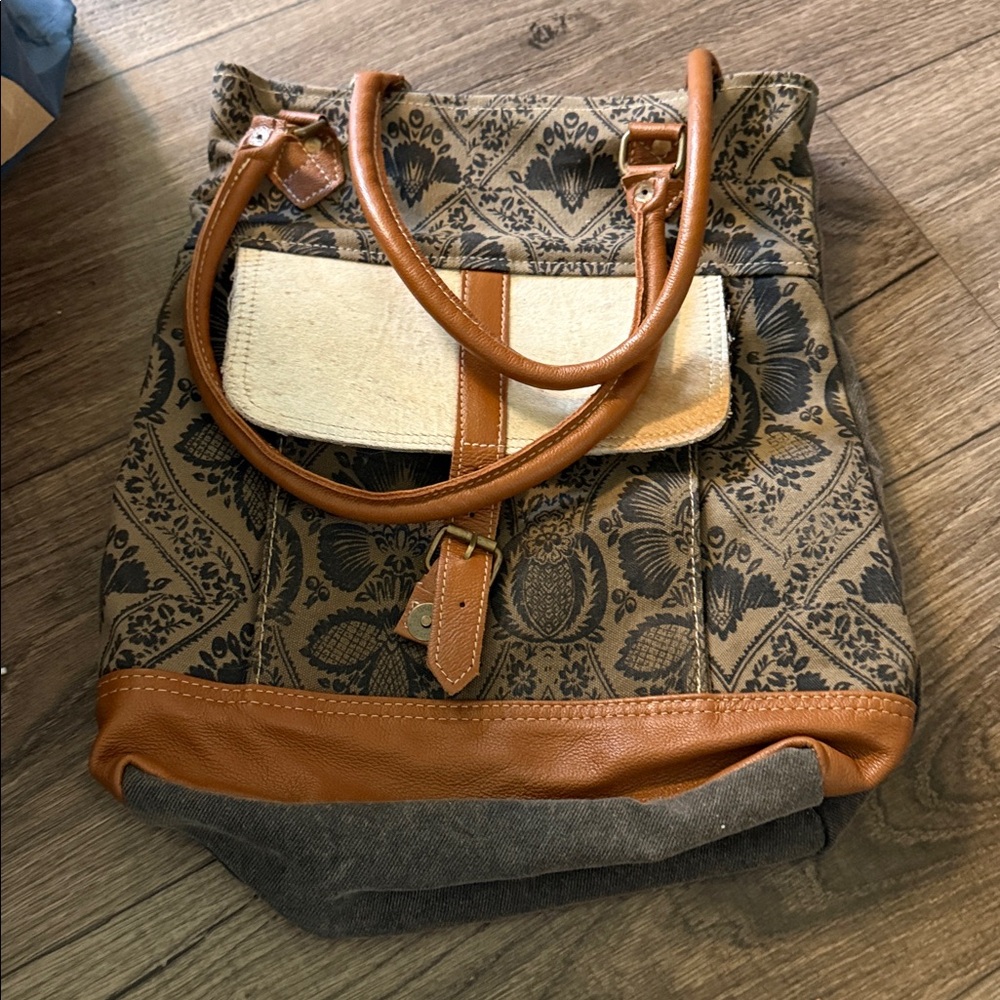 Myra Bag Brown and Tan Patterned Tote